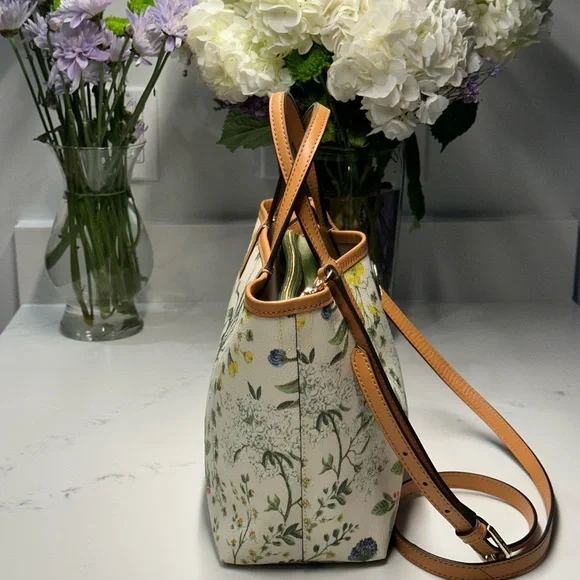 Tory Burch Watercolor Botanical Kerrington Tote Crossbody + Shopping Bag + Dusty - Picture 4 of 16